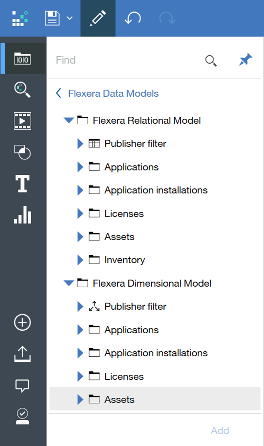 Flexera Analytics user interface to Flexera data models