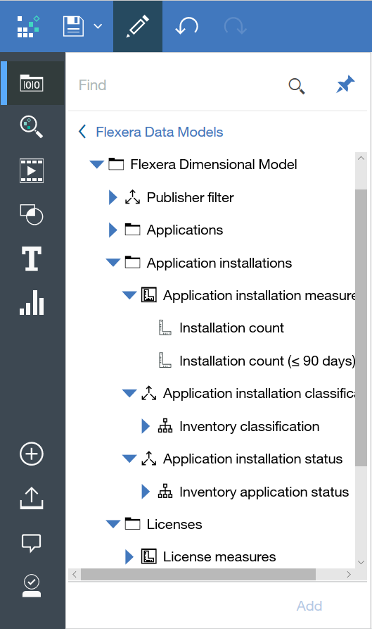 Flexera Analytics user interface to Relational data model