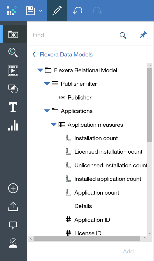 Flexera Analytics user interface to relational data model