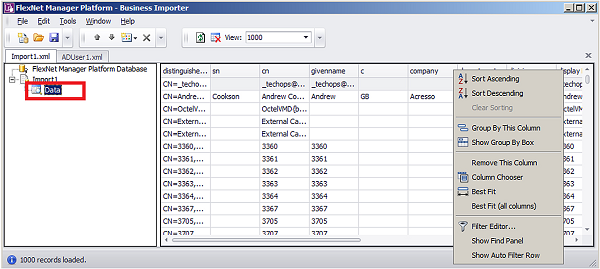 Appearance of the returned data