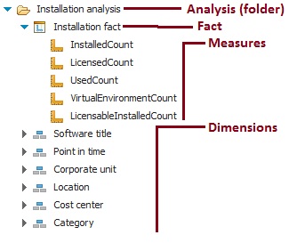 Elements in the dimensional model visible in Cognos