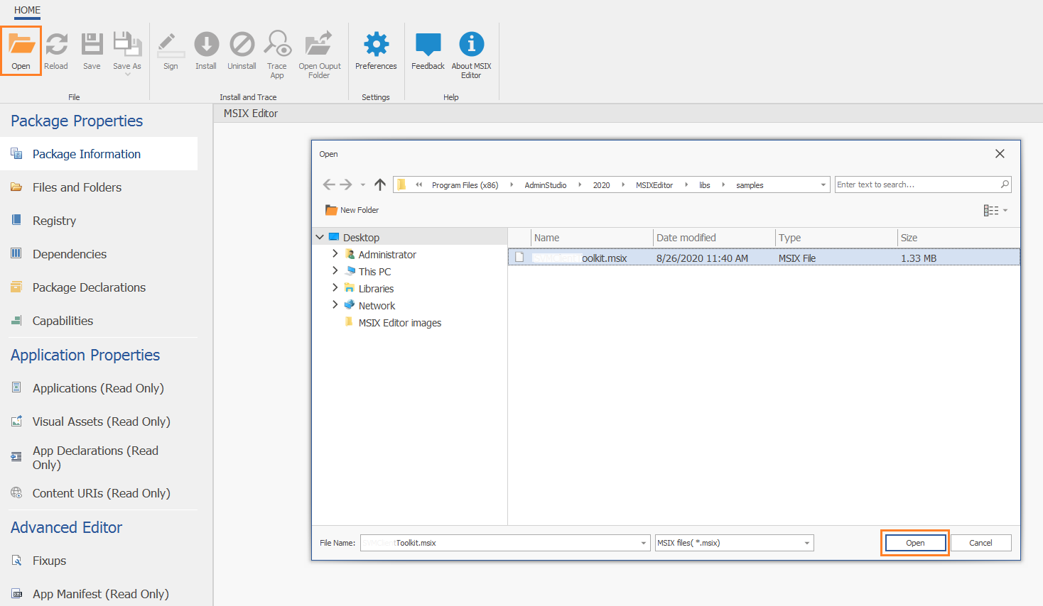 Opening an msix package