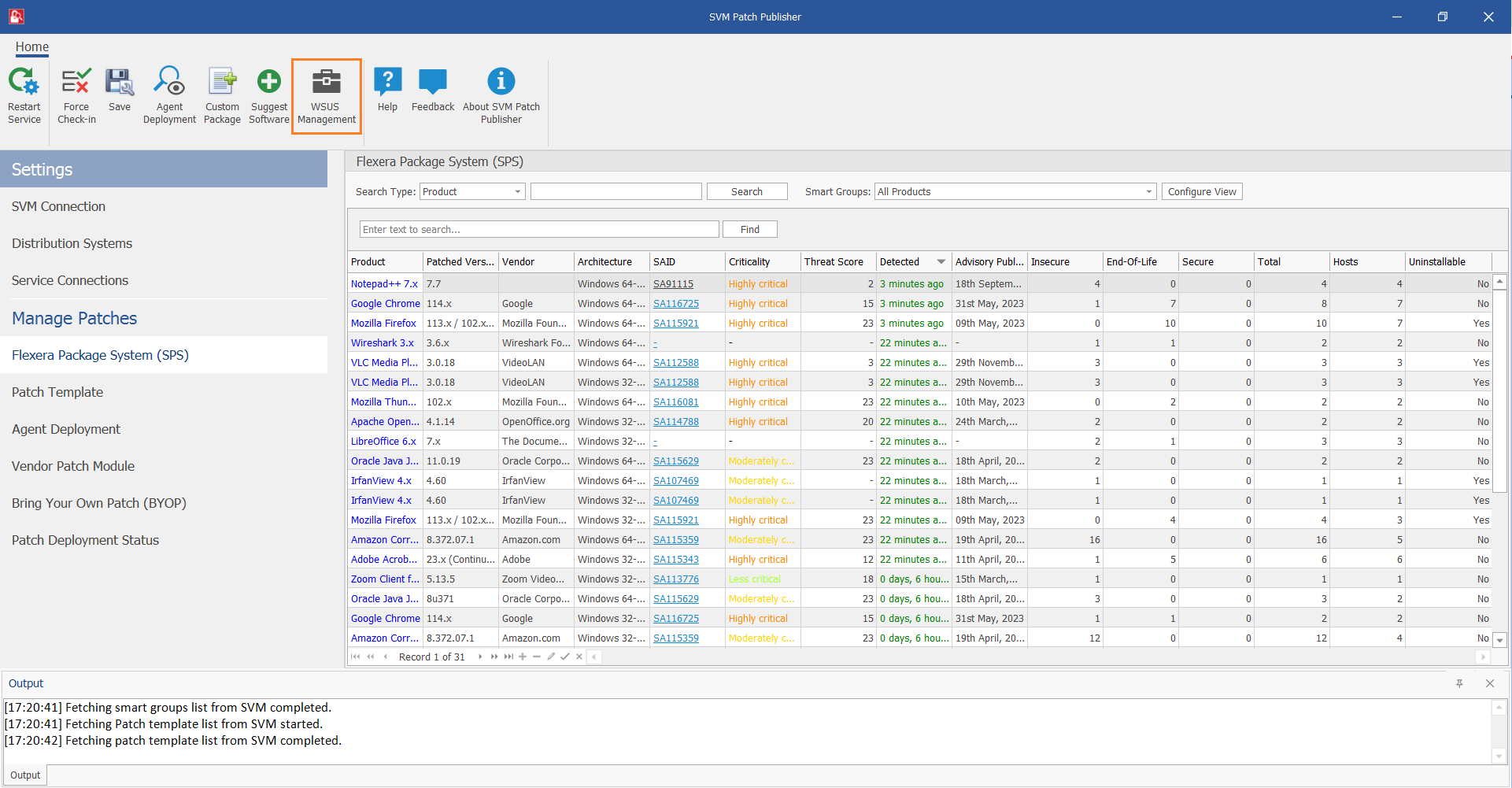WSUS Management Tool Integration with SVM Patch Publisher