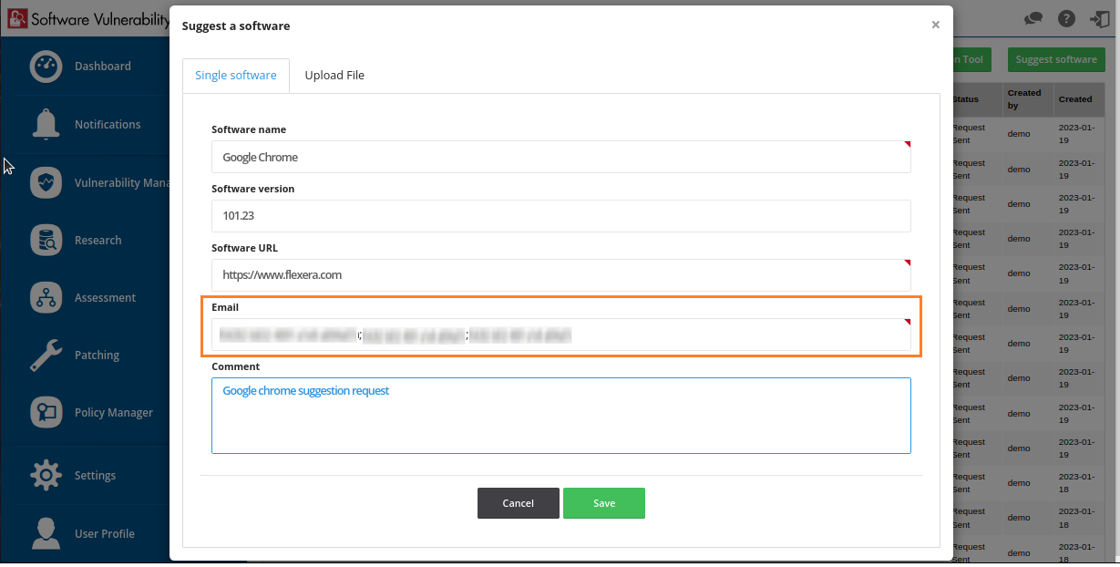 Support for Multiple Email Address in Software Suggestions